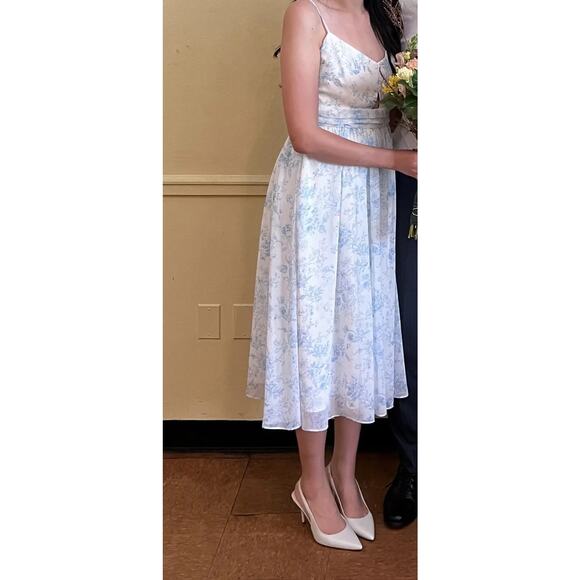 LDT Blue Floral Chiffon Midi Dress Keyhole Cutout Floral Hourglass, Size 4 - Picture 2 of 12